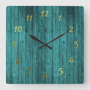 blue wood watches square wall clock