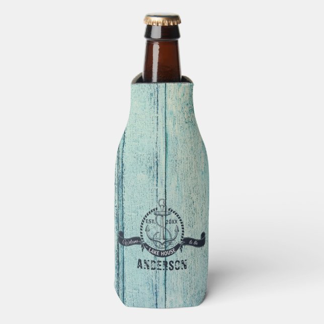 Blue Wood Welcome to the Lake House Bottle Cooler (Bottle Front)