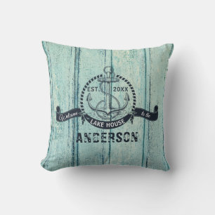 Blue Wood Welcome to the Lake House Cushion