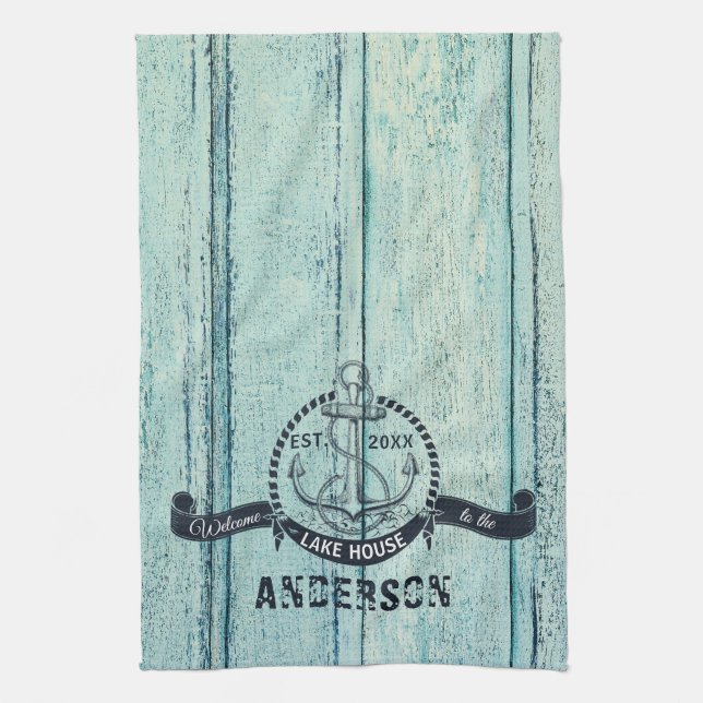 Blue Wood Welcome to the Lake House Tea Towel (Vertical)