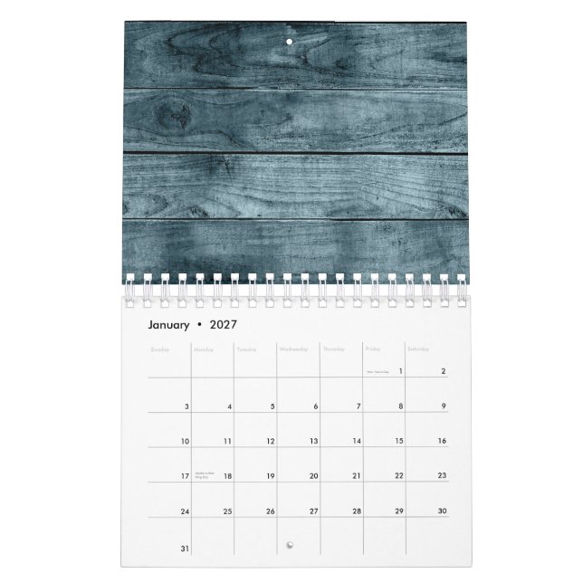 Blue Wooden Cabin Dark Shadows Rustic Carpentry Calendar (Jan 2027)
