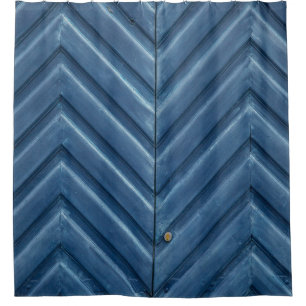 Blue wooden chevron wall shower curtain