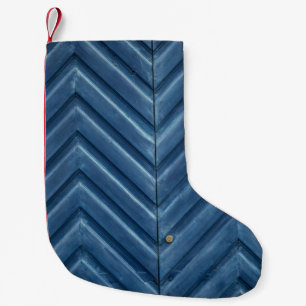 Blue wooden chevron wall small christmas stocking