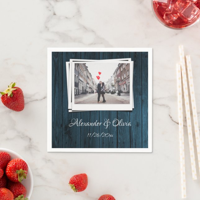 Blue Wooden Photo Bridal Shower Napkins (Insitu)