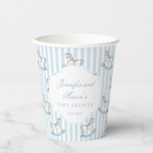 Blue wooden rocking horse boho baby boy shower paper cups