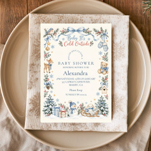 Blue Woodland Baby It's Cold Outside Invitation
