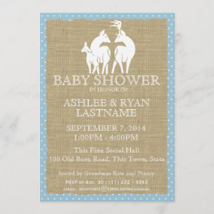 Blue Woodland Baby Shower Deer and Burlap Invitation