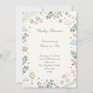 Blue Woodland Baby Shower Invitation