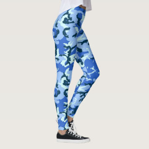 Blue Woodland Camouflage Military Pattern Leggings