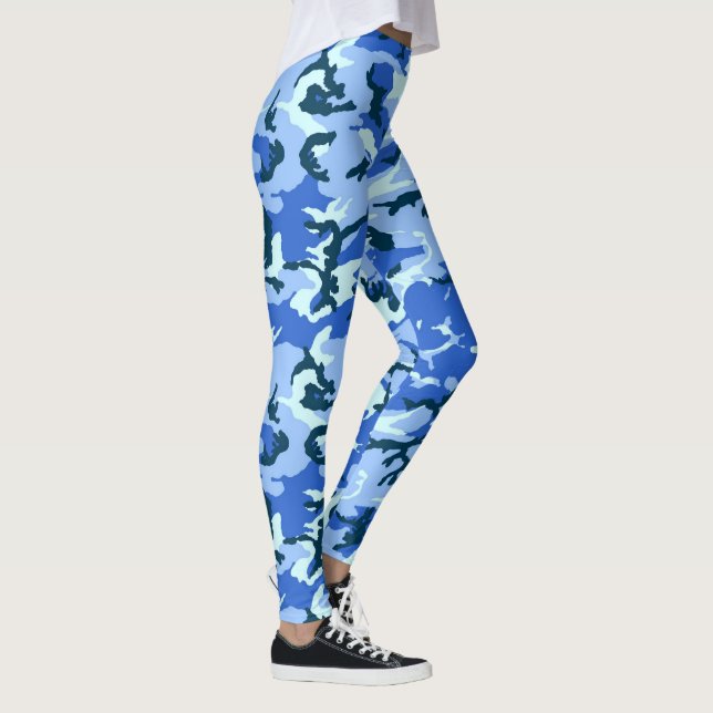 Blue Woodland Camouflage Military Pattern Leggings (Right)