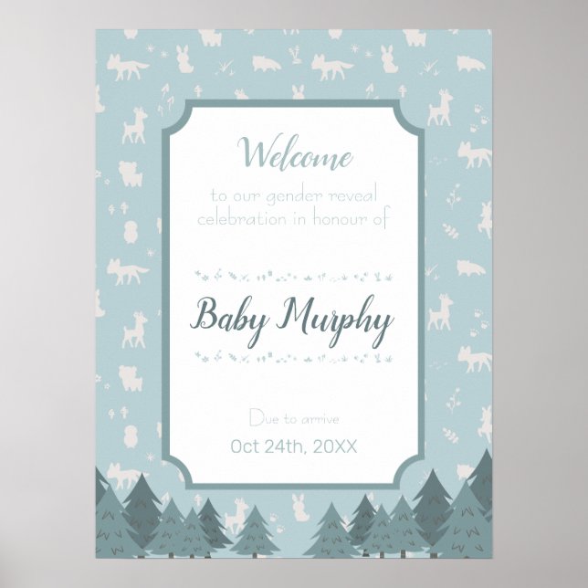 Blue Woodland Critters Gender Reveal Welcome Sign (Front)