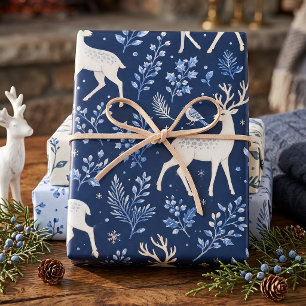 Blue Woodland Deer Christmas Wrapping Paper