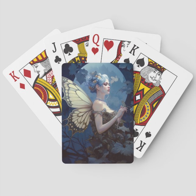 Blue Woodland Fairy Fantasy Art Playing Cards (Back)