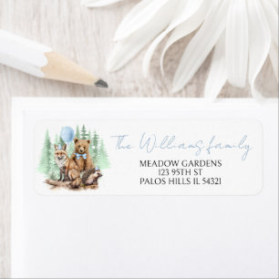 Blue Woodland forest animals boy return address