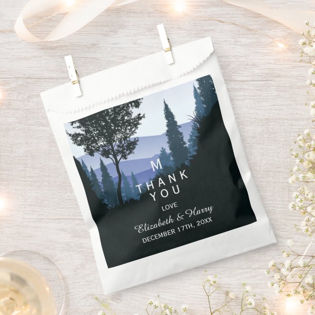 Blue Woodland Forest, Rustic Wedding Favour Bags (Clipped)