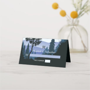 Blue Woodland Forest, Rustic Wedding Place Card