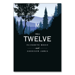 Blue Woodland Forest, Rustic Wedding Table Number