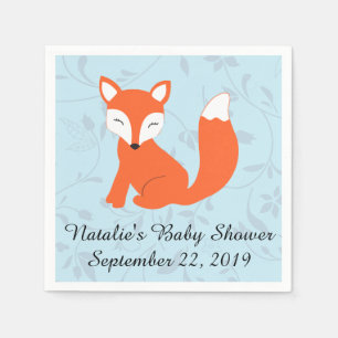 Blue Woodland Fox Baby Shower Napkin