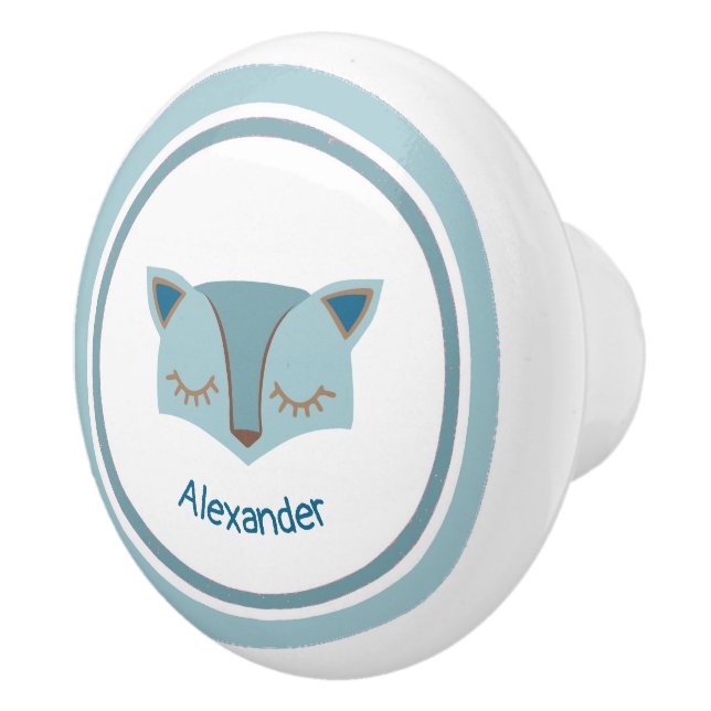 Blue Woodland Fox Face Ceramic Knob (Right)