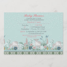 Blue Woodland Lamb Baby Shower Invitation Card