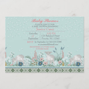 Blue Woodland Lamb Baby Shower Invitation Card