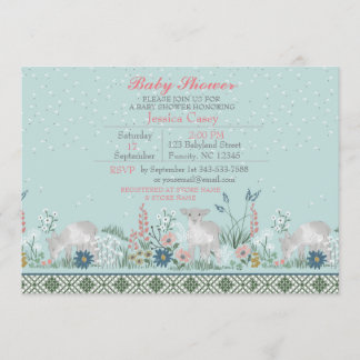 Blue Woodland Lamb Baby Shower Invitation Card
