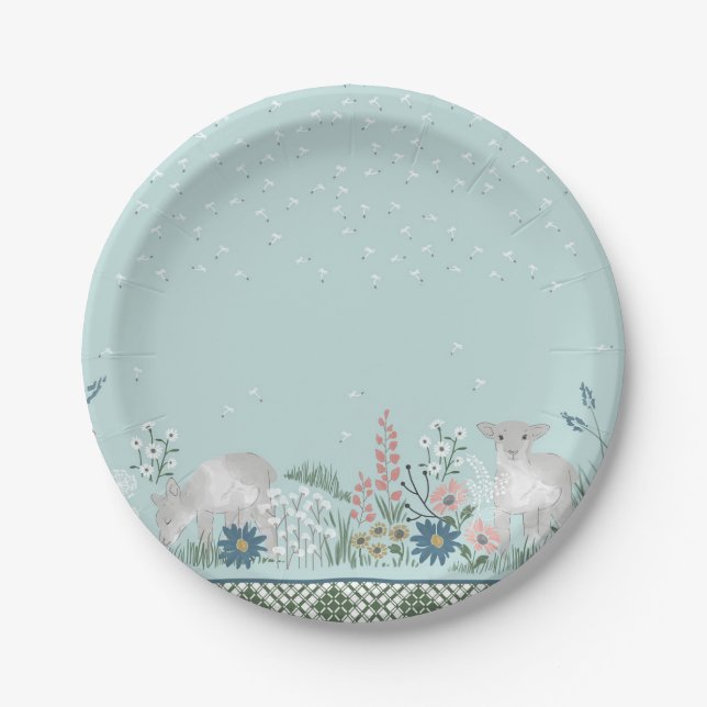 Blue Woodland Lamb Paper Plates 7" (Front)