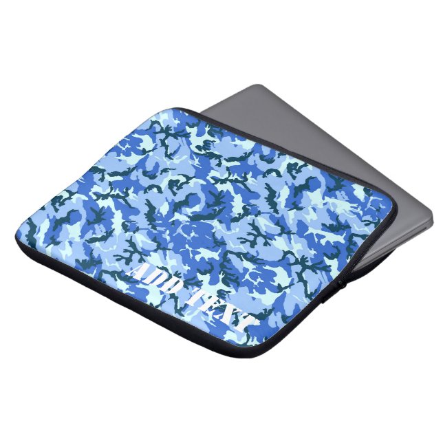 Blue Woodland Military Camouflage Laptop Sleeve (Front Top)