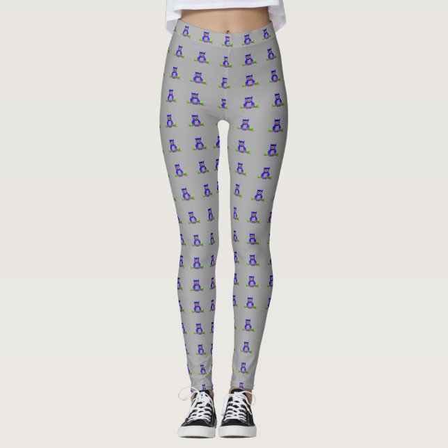 Blue Woodland Owl Leggings (Front)