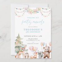 Blue Woodland Party Animals Birthday Invitation