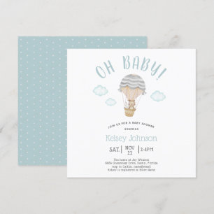 Blue Woodland Teddy Bear Bunny Baby Shower  Invitation