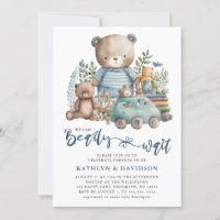 Blue Woodland We Can Barely Wait Boy Baby Shower