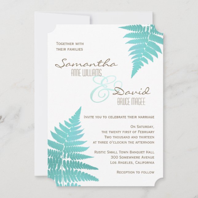 Blue Woodland Wedding Fern Invitation (Front)