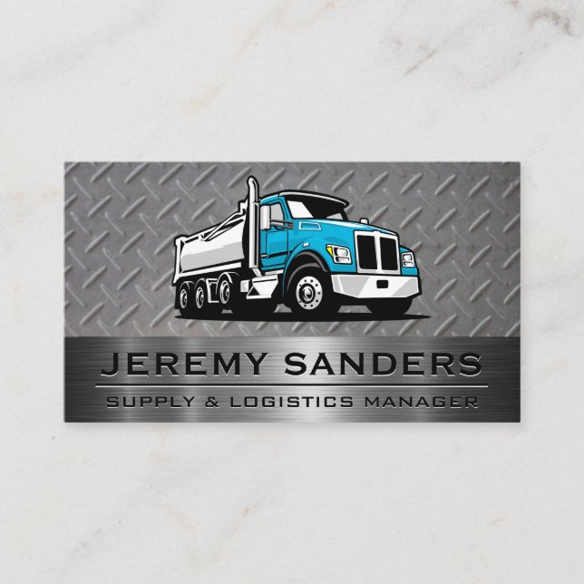 Blue Work Truck | Steel and Metal Business Card (Front)
