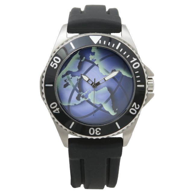 Blue World Earth White Custom Sports Wrist Watch (Front)