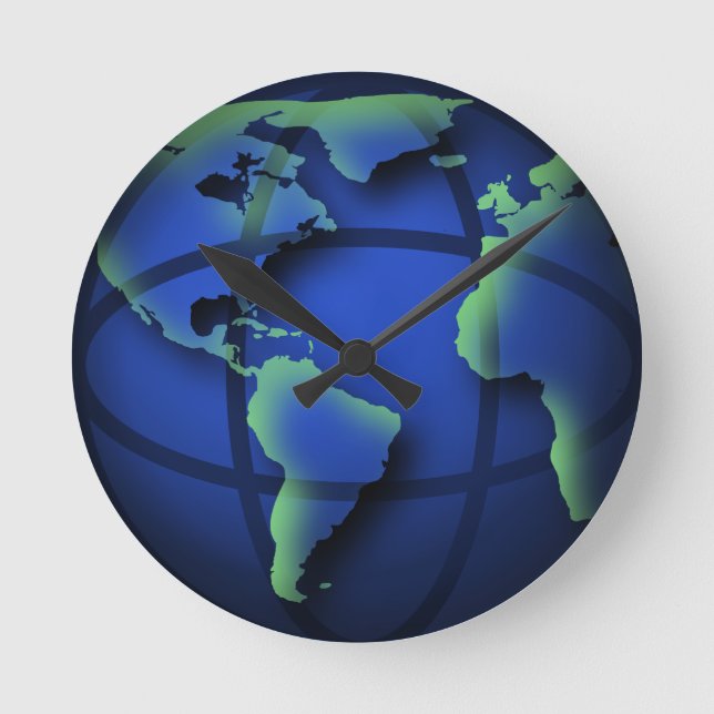 Blue World Globe Cool Medium Round Wall Clock (Front)