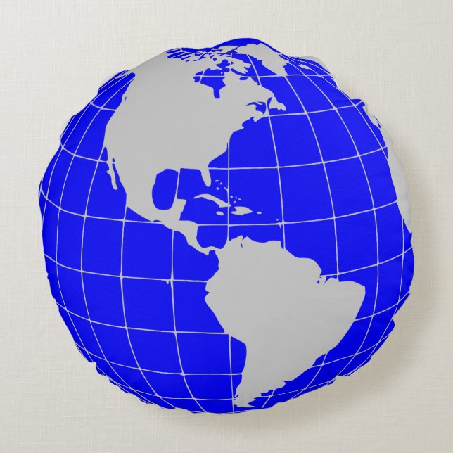 Blue World Globe Round Round Cushion (Back)
