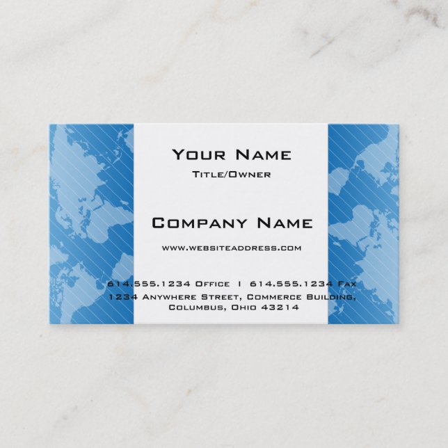 Blue World Map D3 Modern Business Card (Front)
