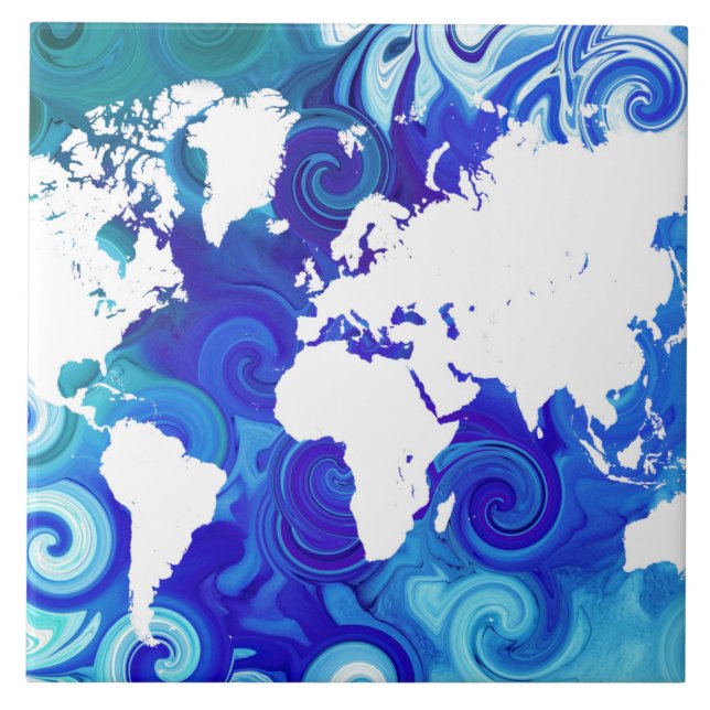 Blue World Map Design 267 Tile (Front)