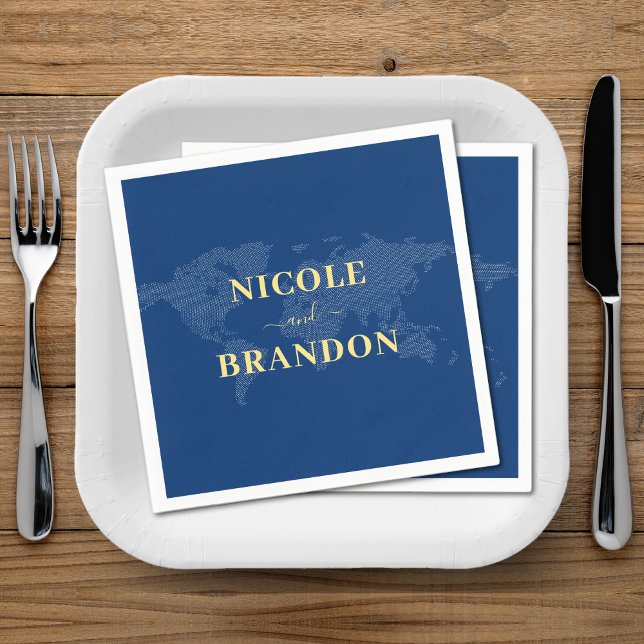 Blue World Map Destination Wedding Napkin (Blue World Map Destination Wedding Napkins)