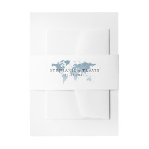 Blue World Map Destination Wedding Travel Themed Invitation Belly Band