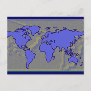 blue world map graphic postcard