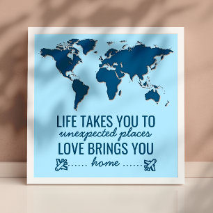 Blue World Map Motivational Life Typography Quote Poster
