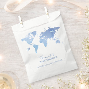 Blue World Map Travel Adventure Baby Shower Favour Bags