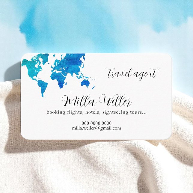 Blue World Map Travel Agent Elegant Business Card (Creator Uploaded)