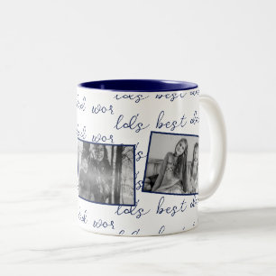 Blue World's Best Dad Text with Custom Photos Two-Tone Coffee Mug
