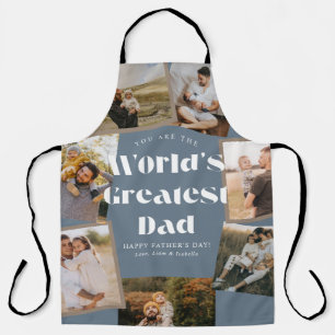 Blue World's Greatest Dad 7 Photo Collage Apron