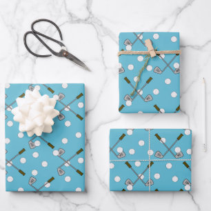 Blue Wrapping Paper with Golf Ball / Club Pattern
