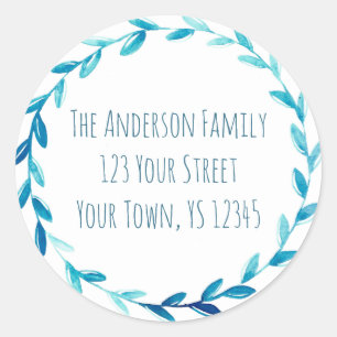 Blue Wreath Address Classic Round Sticker