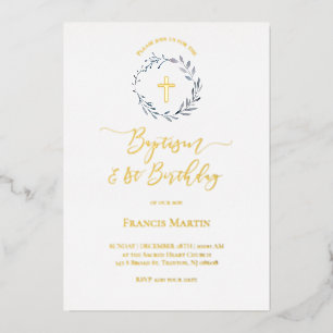 blue wreath   Baptism and 1st Birthday Invitation